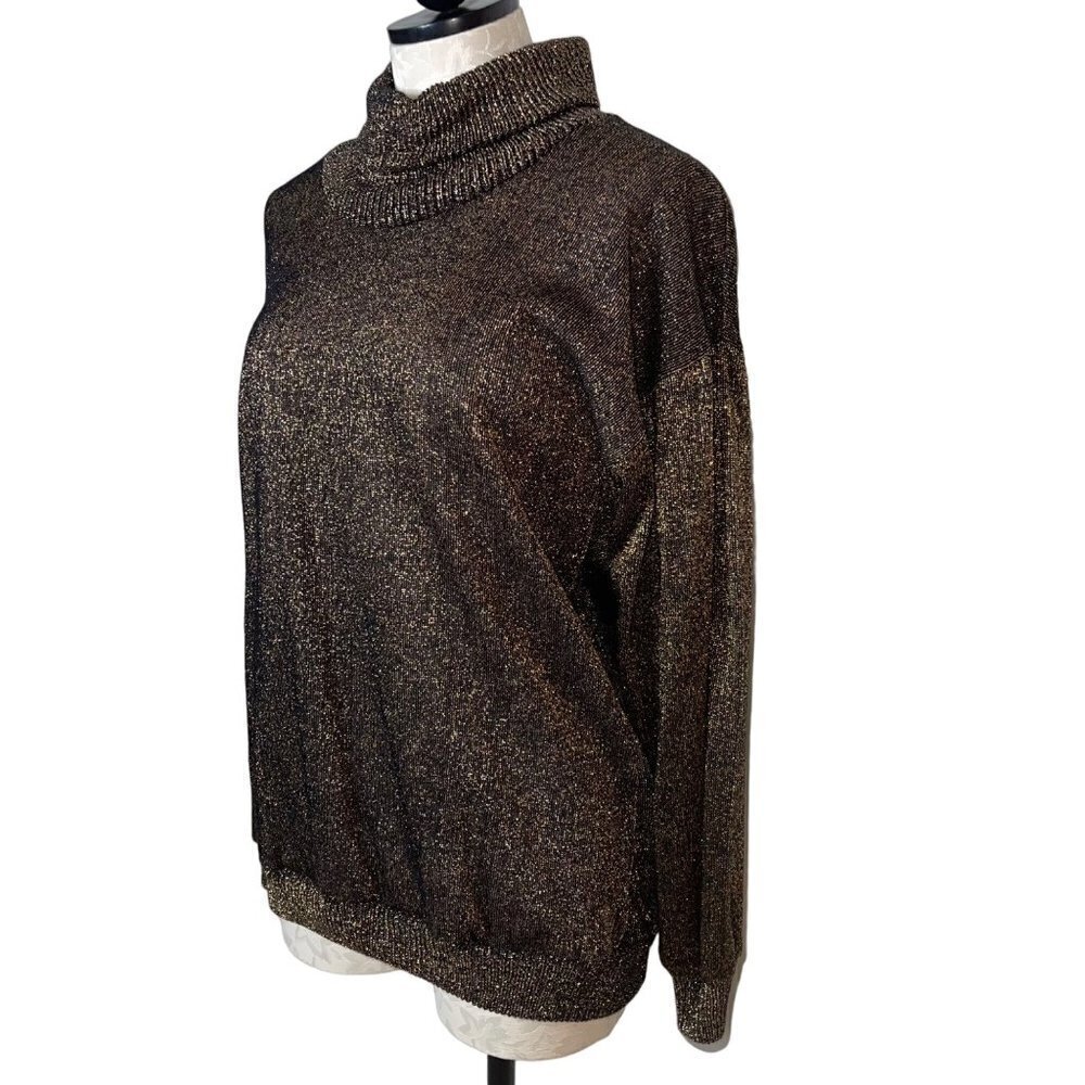 Christian Dior Loungewear Vintage Sweater Size Medium Brown Metallic Turtle Neck - Picture 8 of 12